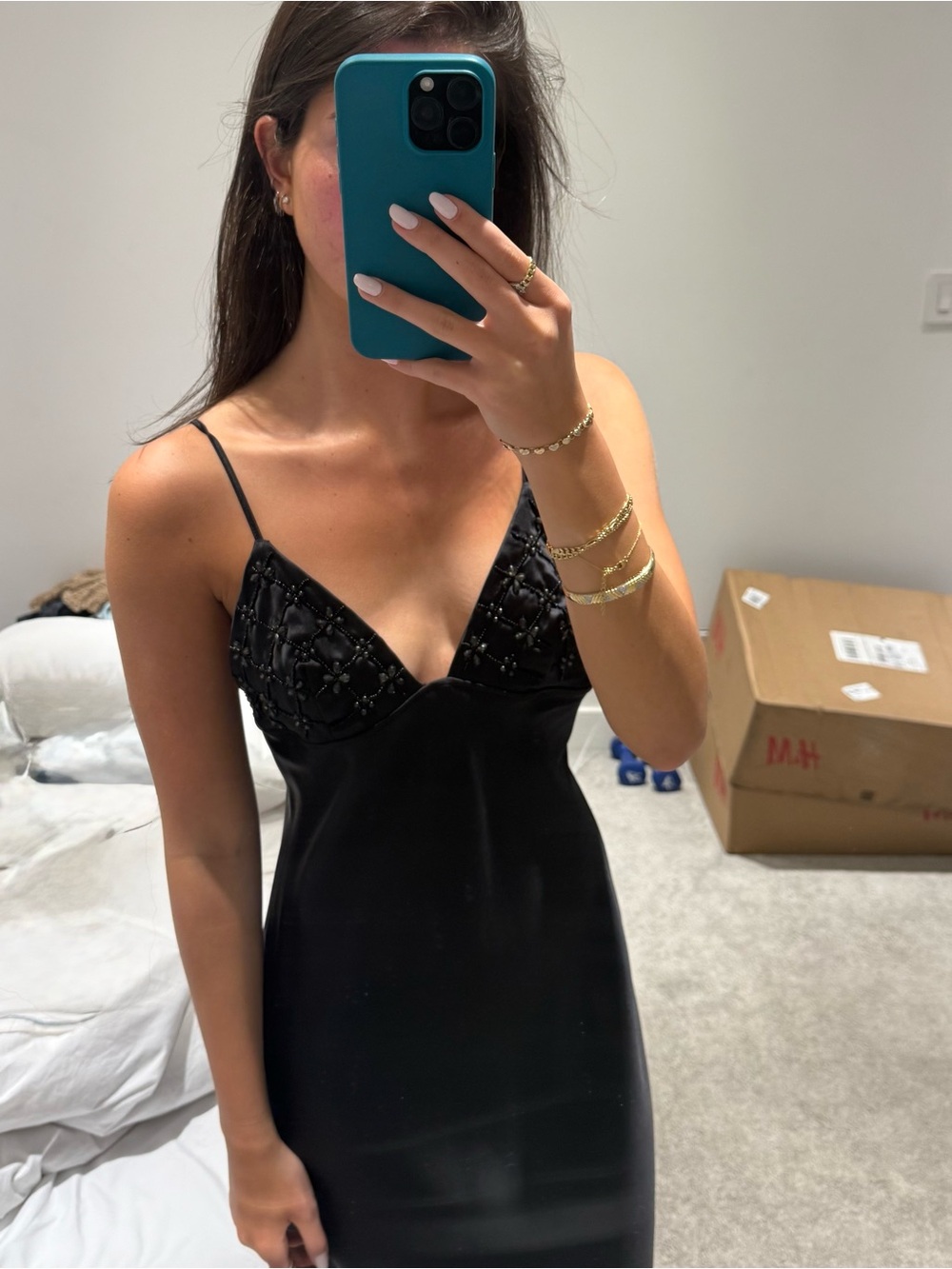 Zara Beaded black midi/ maxi slip gown
